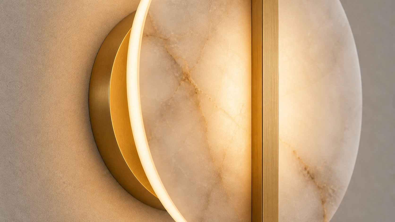 Close view of illuminated alabaster wall light