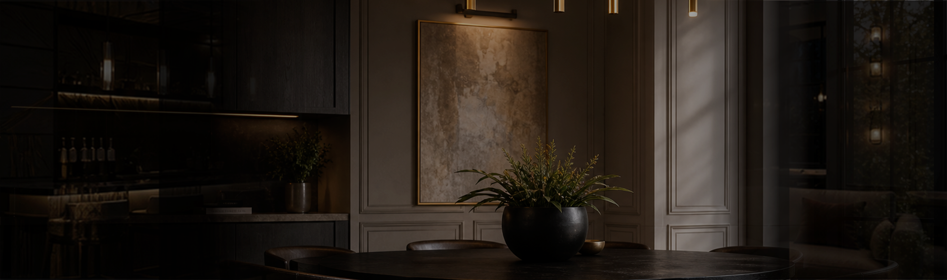 LUME Trade lounge with bar, sofa seating, and warm wall lights